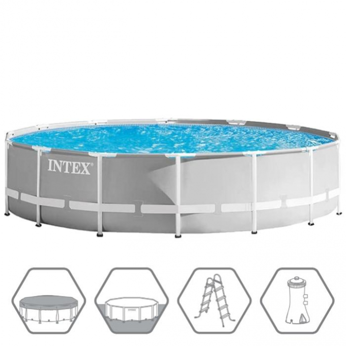 Каркасный бассейн INTEX PRISM FRAME 26720 427 х 107 см, фильтр-насос, лестница, тент, подстилка